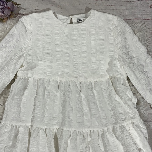 Zara Bloggers Favorite Textured Weave Tiered White Short Dress - Picture 5 of 10